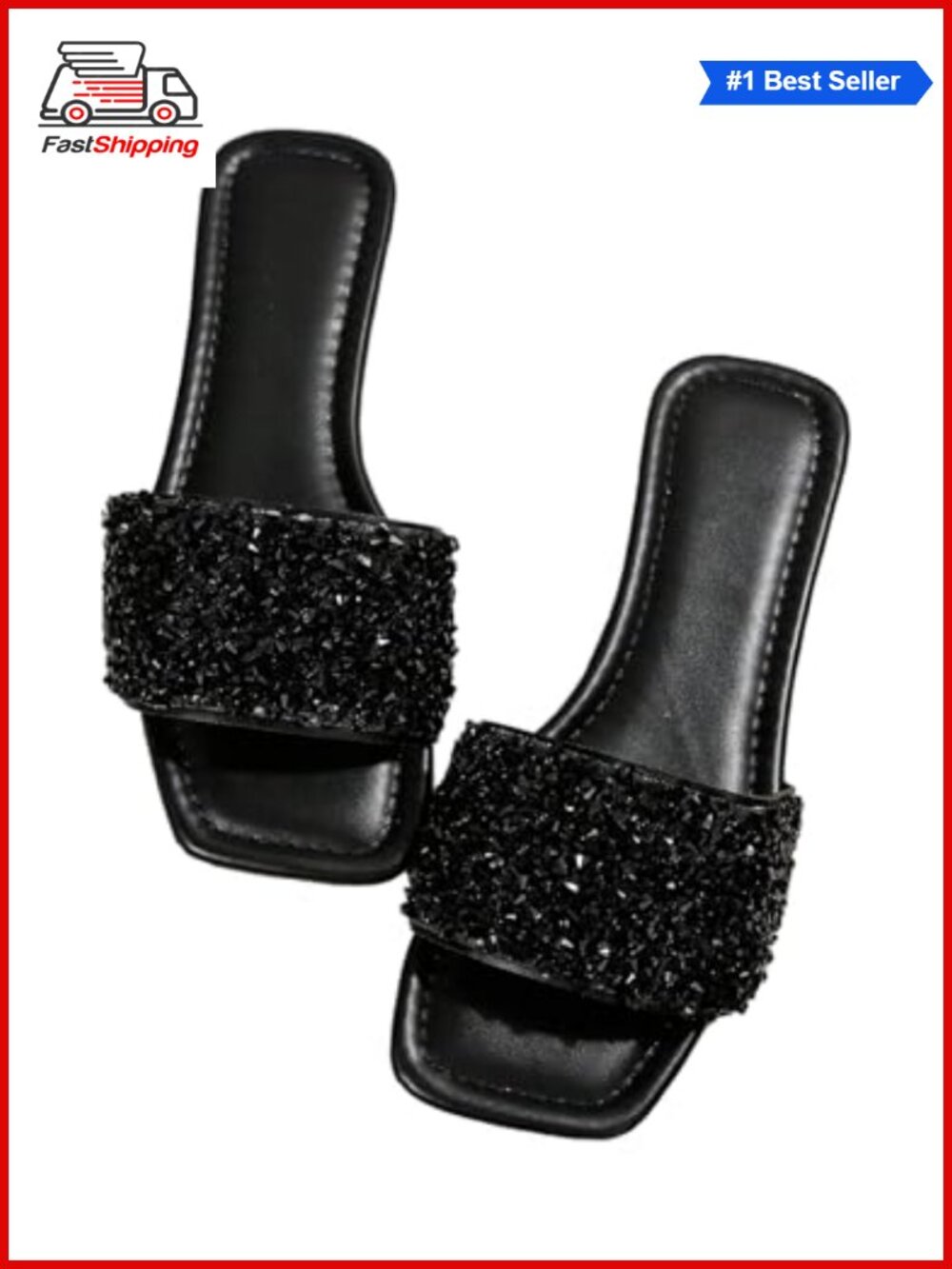 ✨ GORGLITTER Sparkly Flat Slide Sandals Open Toe Synthetic Casual